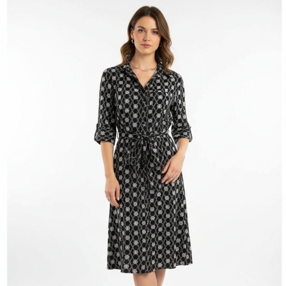 Laundry black and white print button up shirt dress 8